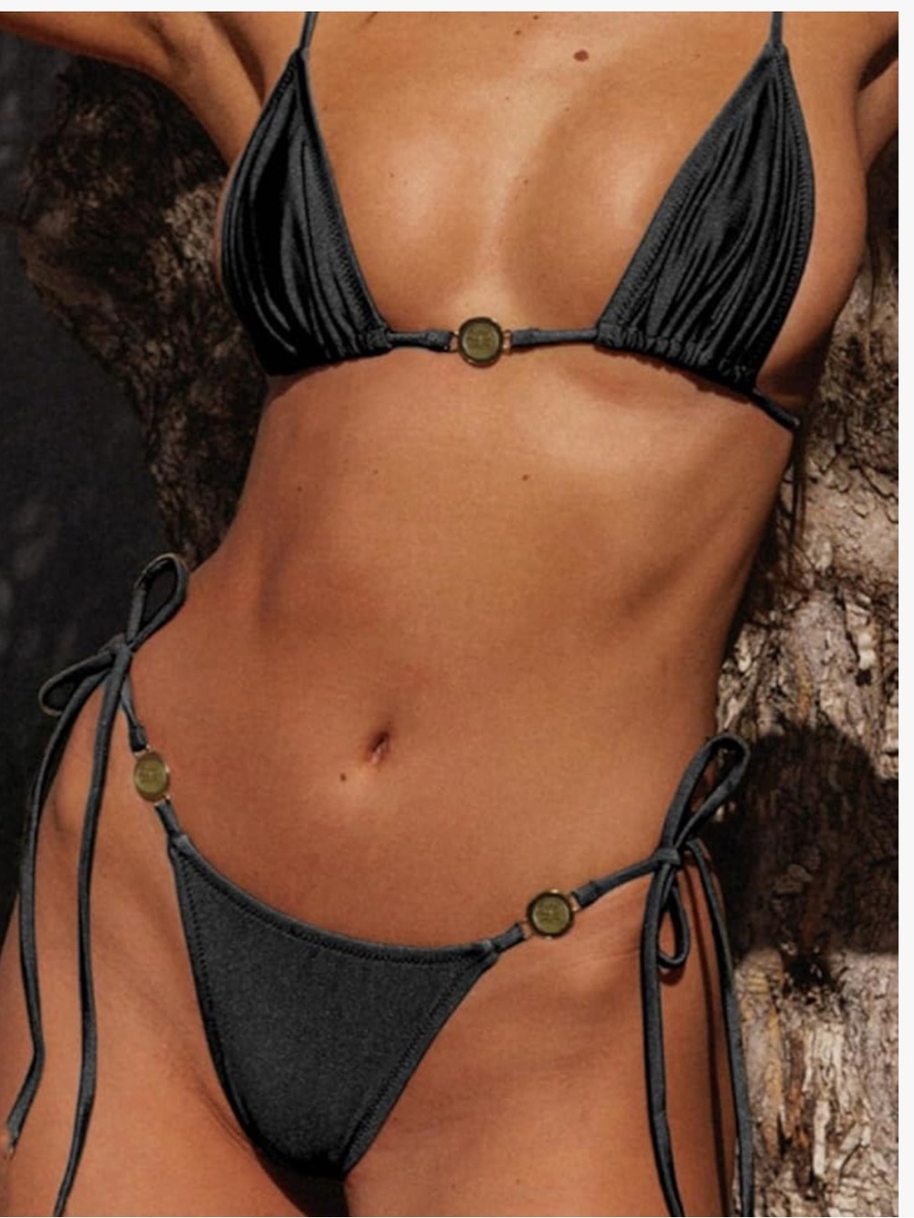 Chic Nation Black Triangle Bikini with Gold Discs